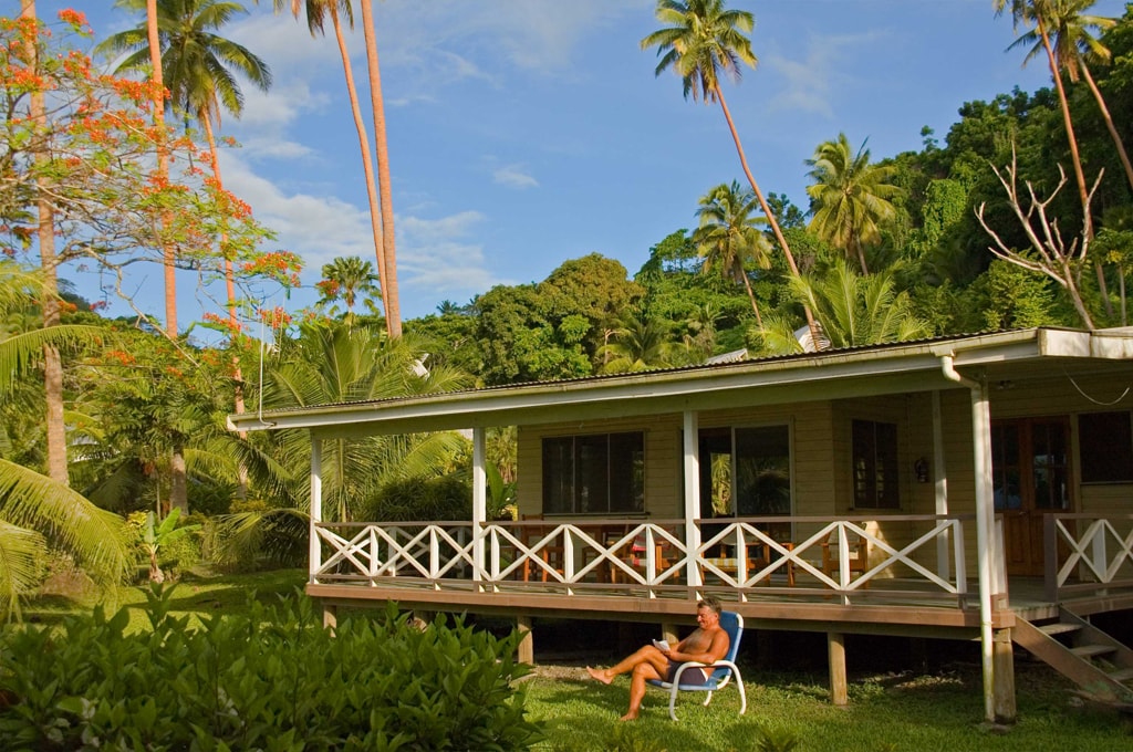 The front of the Beach House at Daku Resort, Savusavu.