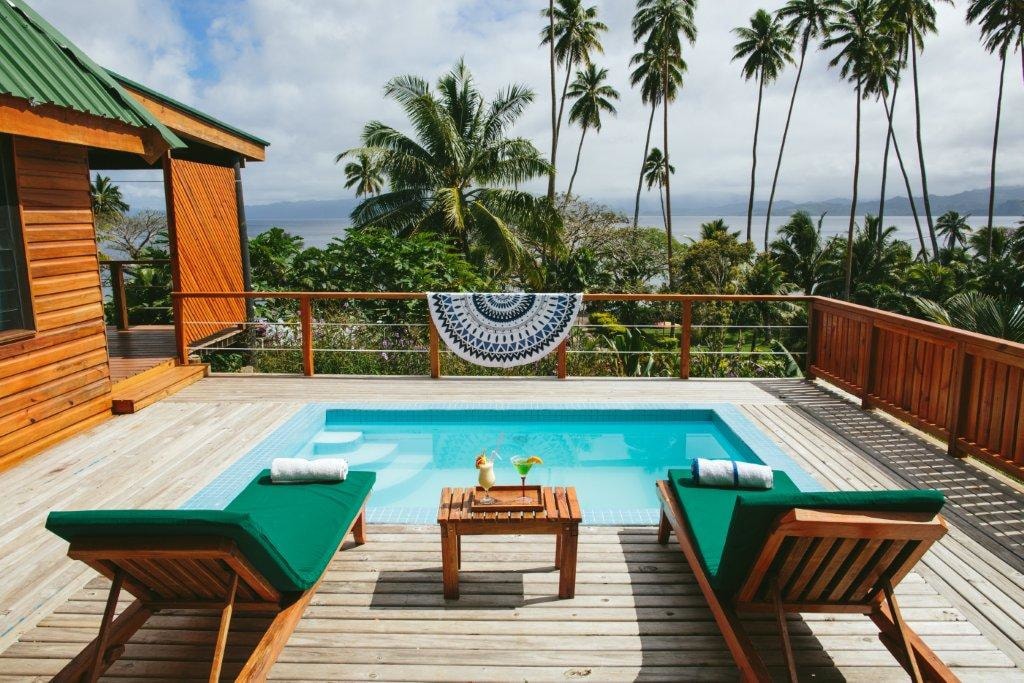 The pool deck of Villa Hazel at Daku Resort, Savusavu.