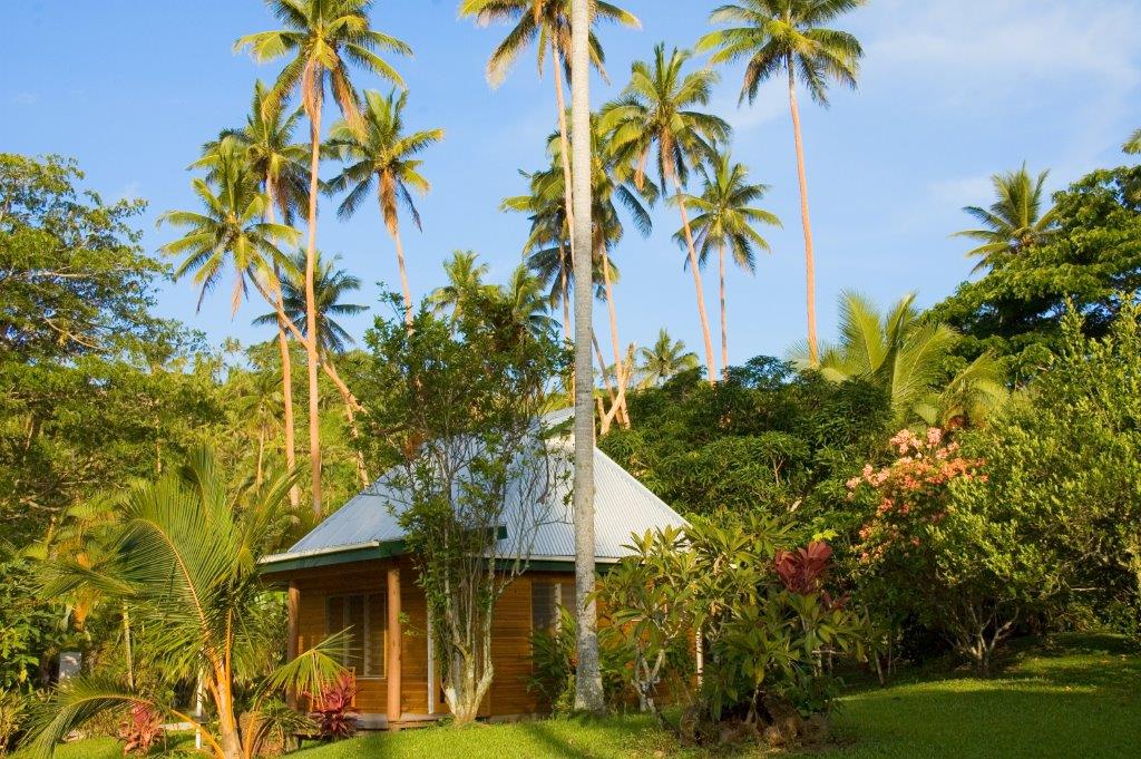 An Ocean Bure at sunset at Daku Resort, Savusavu.