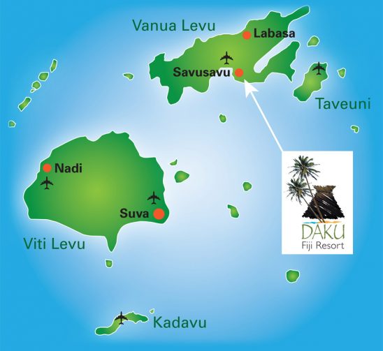 The location of Daku Resort in Savusavu, Fiji.