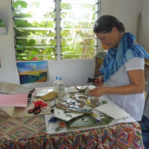 Katrina Brown works on her mosaics