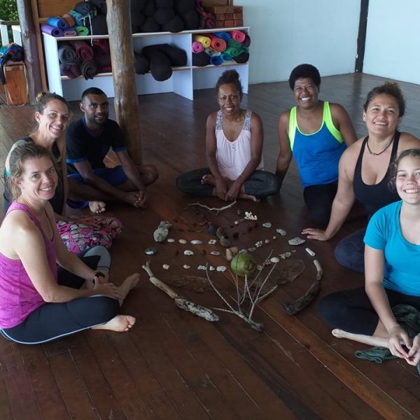 Yoga retreat Nicci McGrath Leaf mandala and students